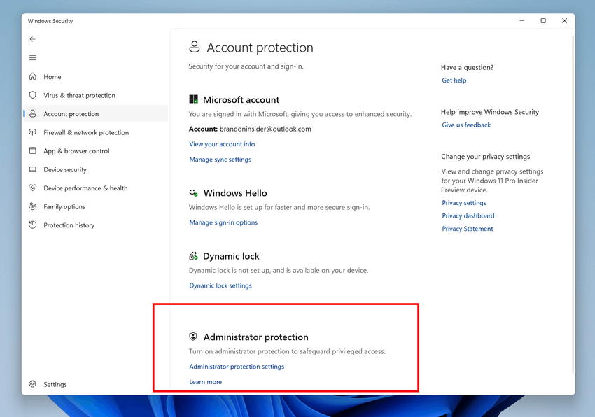 Admin Protection Windows Security