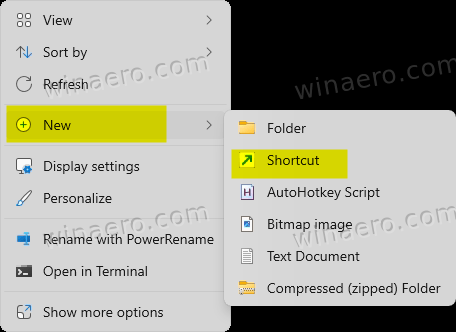 Create New Shortcut