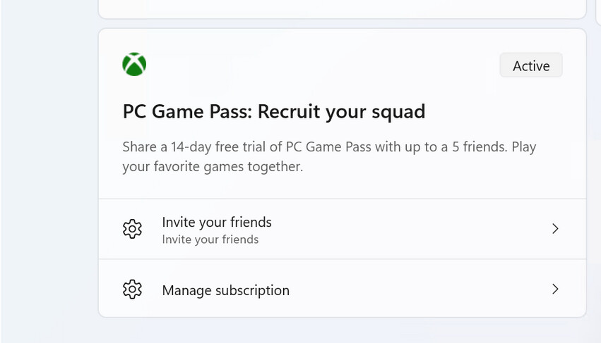 Game Pass Referral Settings Card