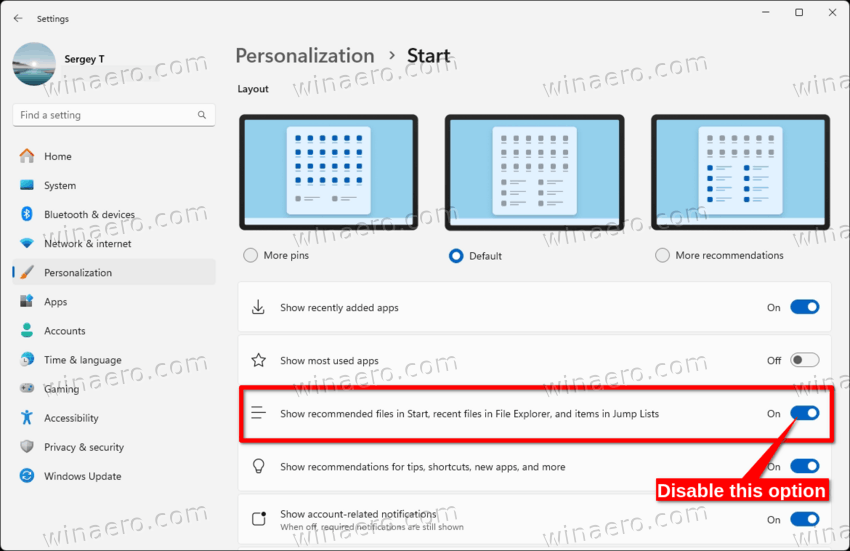 Remove All Recommended Items From Start