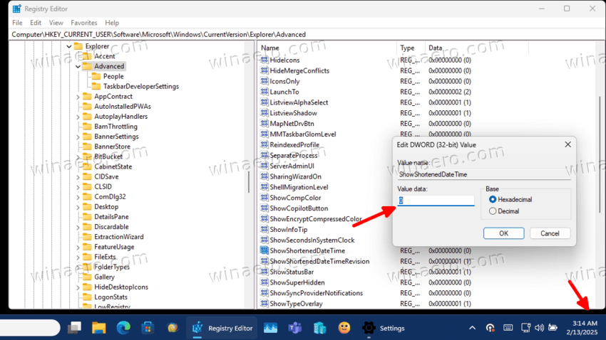 Enable Full Date Time For Taskbar In Registry