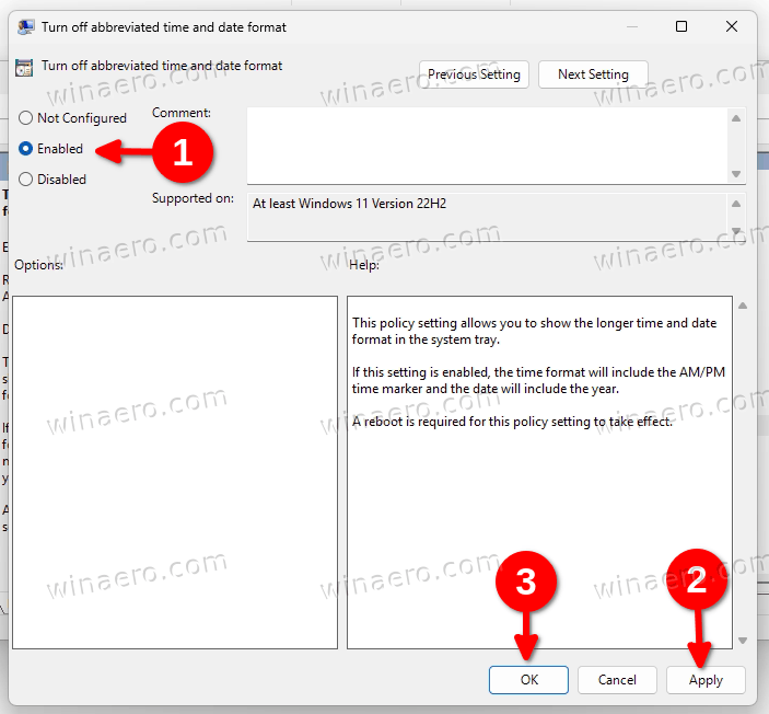 Enable Full Date Time For Taskbar In Group Policy