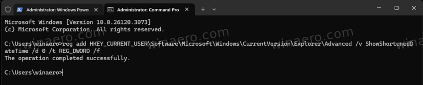 ShowShortenedDateTime Registry Value