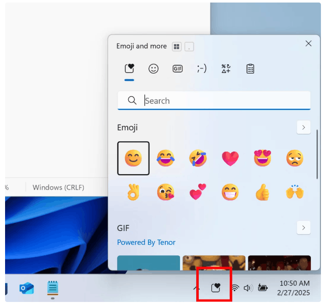 Windows 11 Taskbar Emoji Button