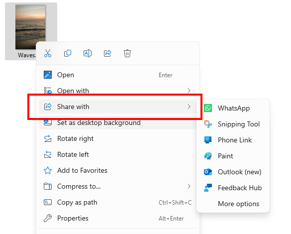 Context Menu Share Options