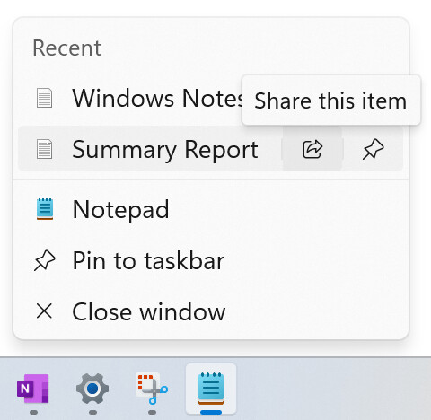 Taskbar Jump List Share