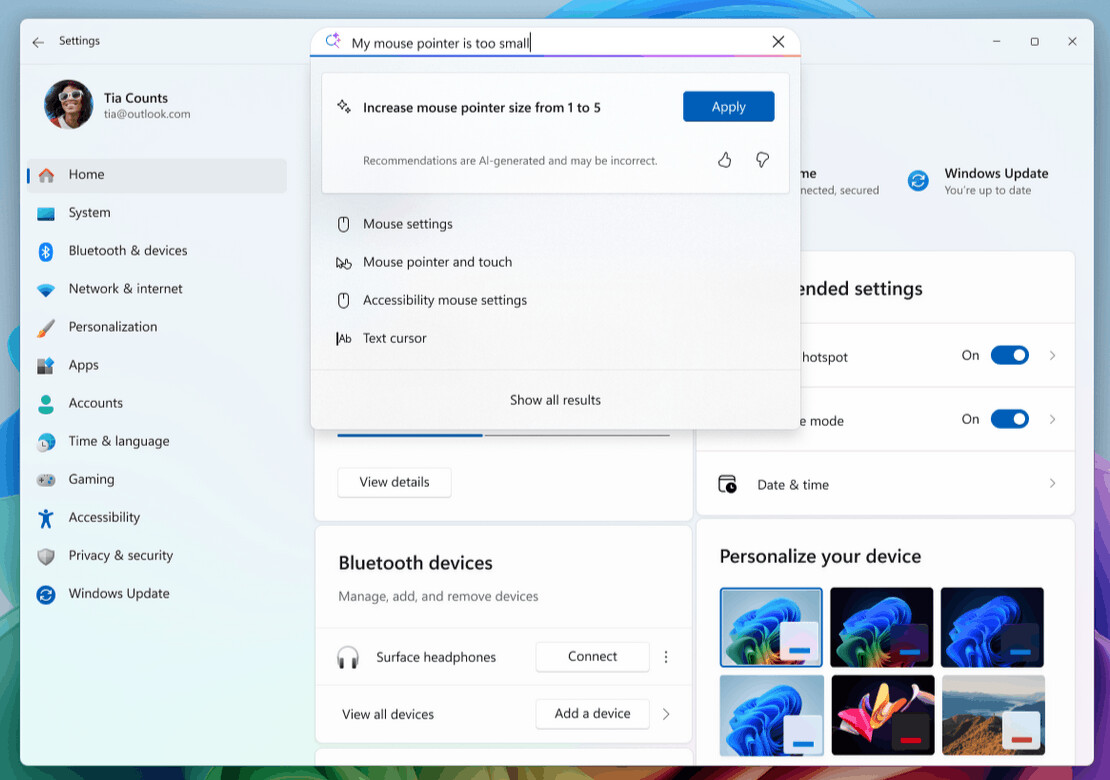 Copilot AI Agent In Settings