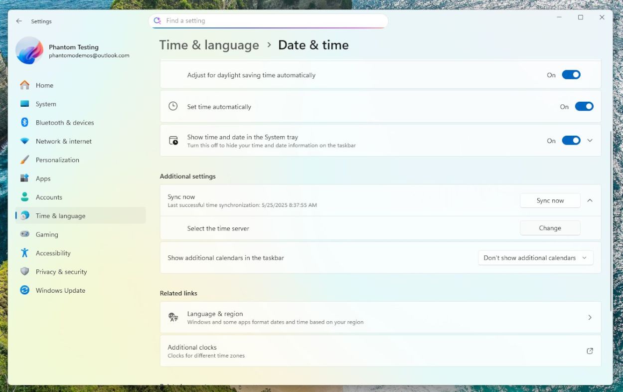 Time Server In Settings