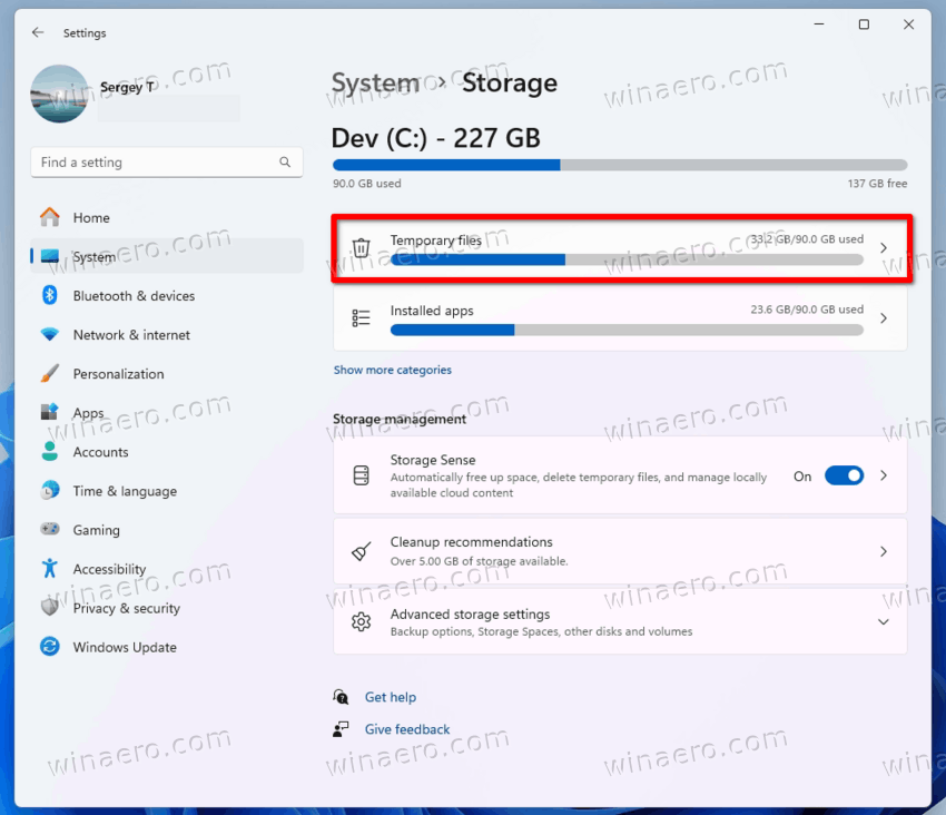 Click Temporary Files