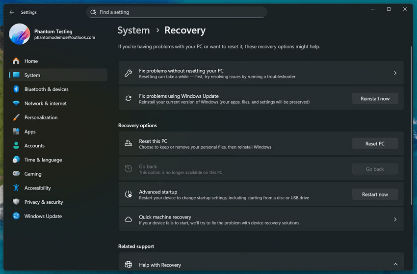 Quick Machine Recovery Settings 002