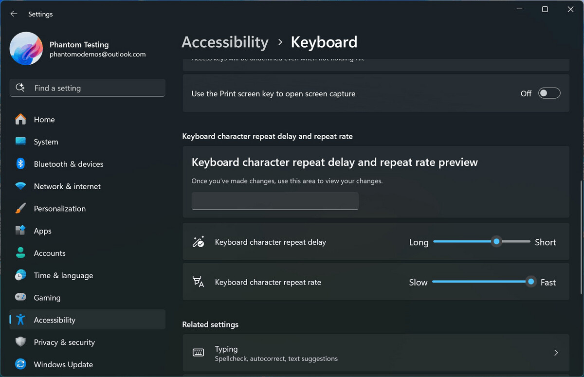 Repeat Delay And Repeat Rate Options In Settings
