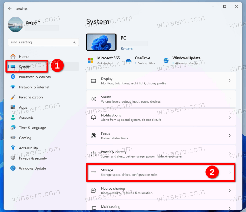 Settings System Storage