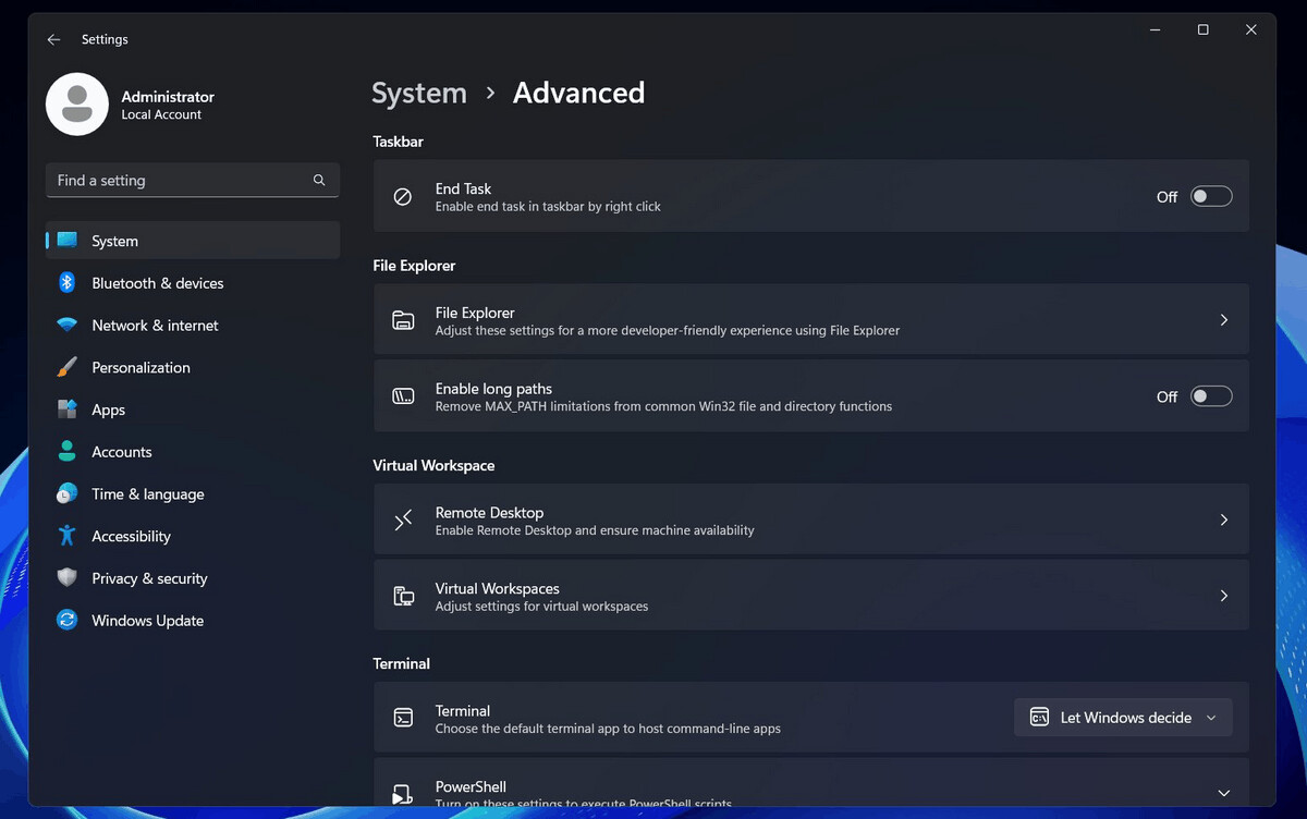System Advanced Page 1
