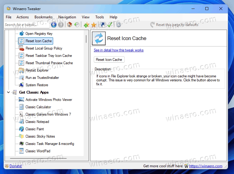 Winaero Tweaker Reset Icon Cache