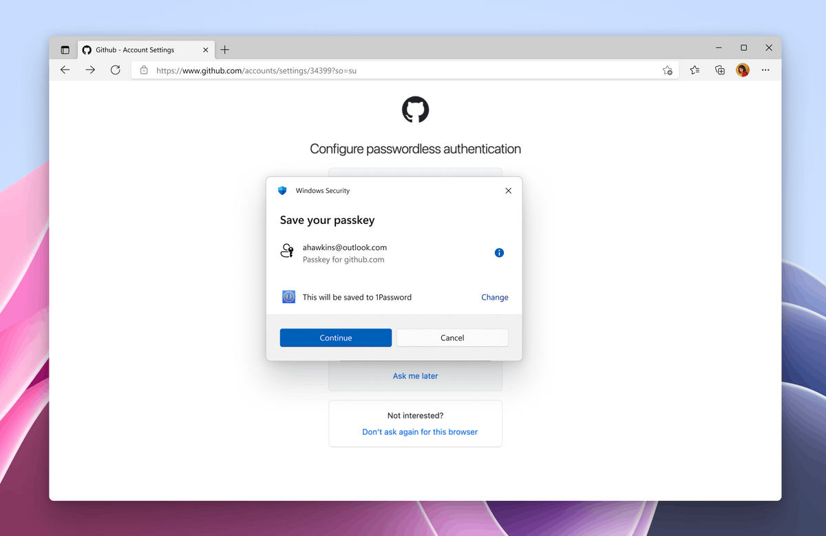 1Password SavePasskey 1