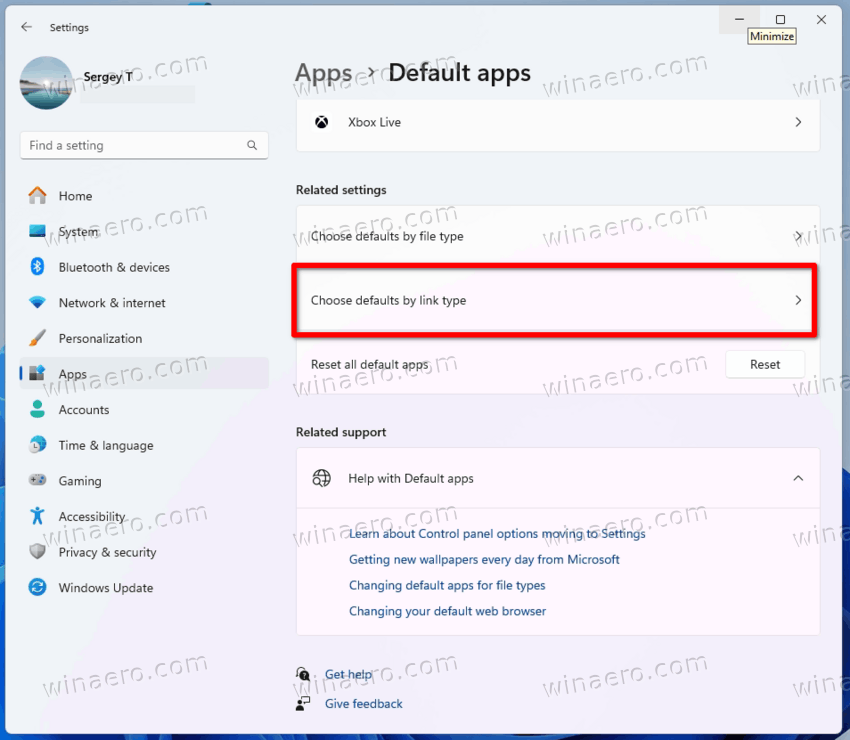 Choose Defaults By Link Type Button