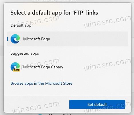 Select New Default App For Link Type