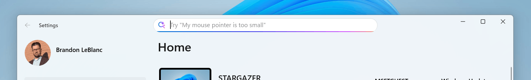 Settings Agent Search Box