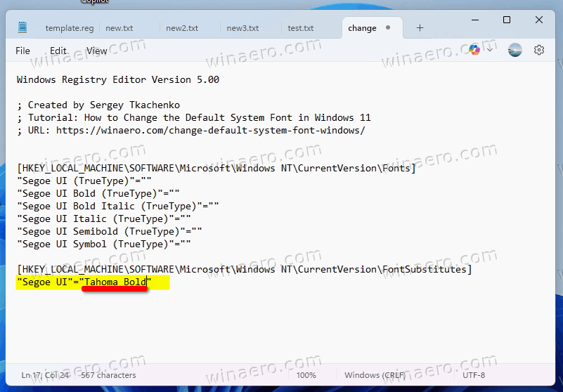 Change Default System Font In Windows 11