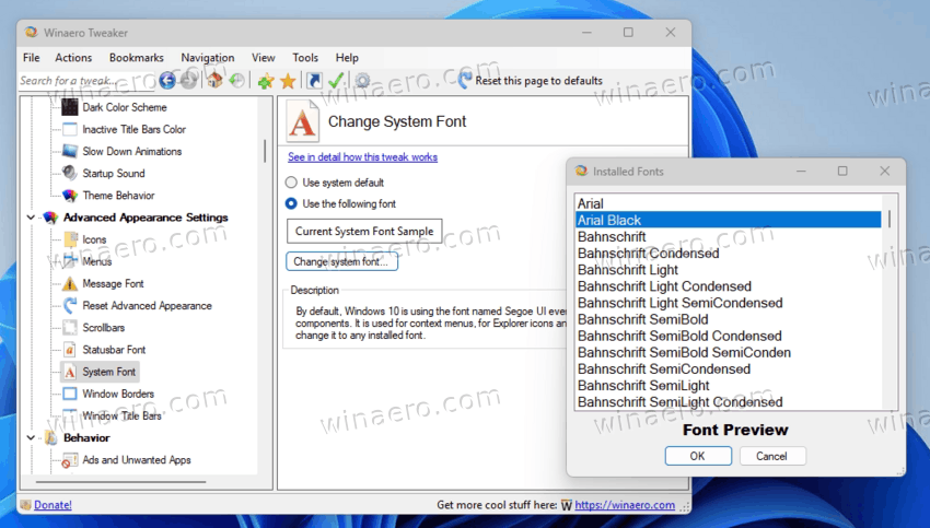 Change System Font With Tweaker