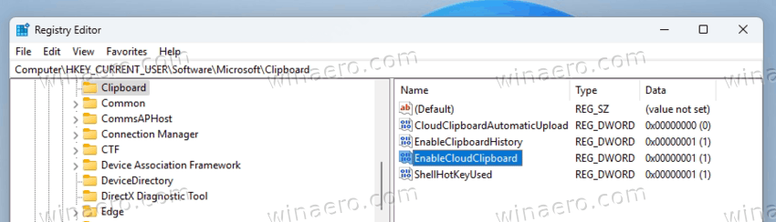 Clipboard History Sync Options In The Registry