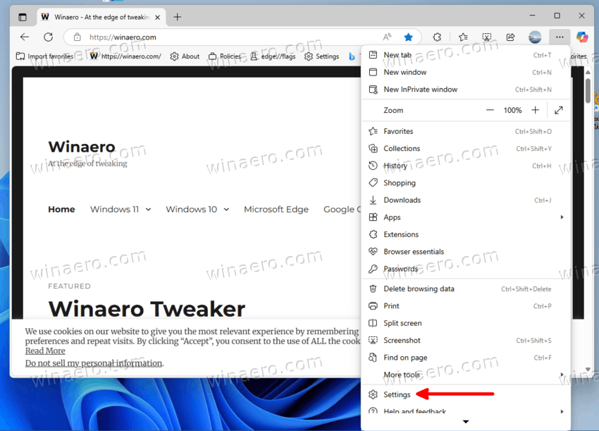 Open Menu Settings