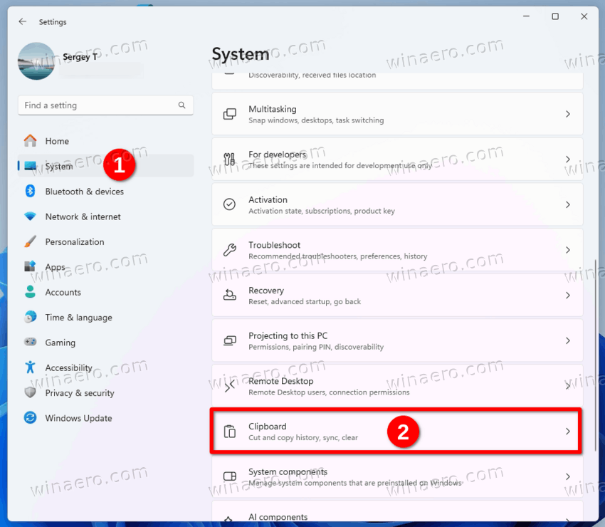 Settings System Clipboard