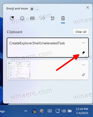 Unpin Clipboard History Item