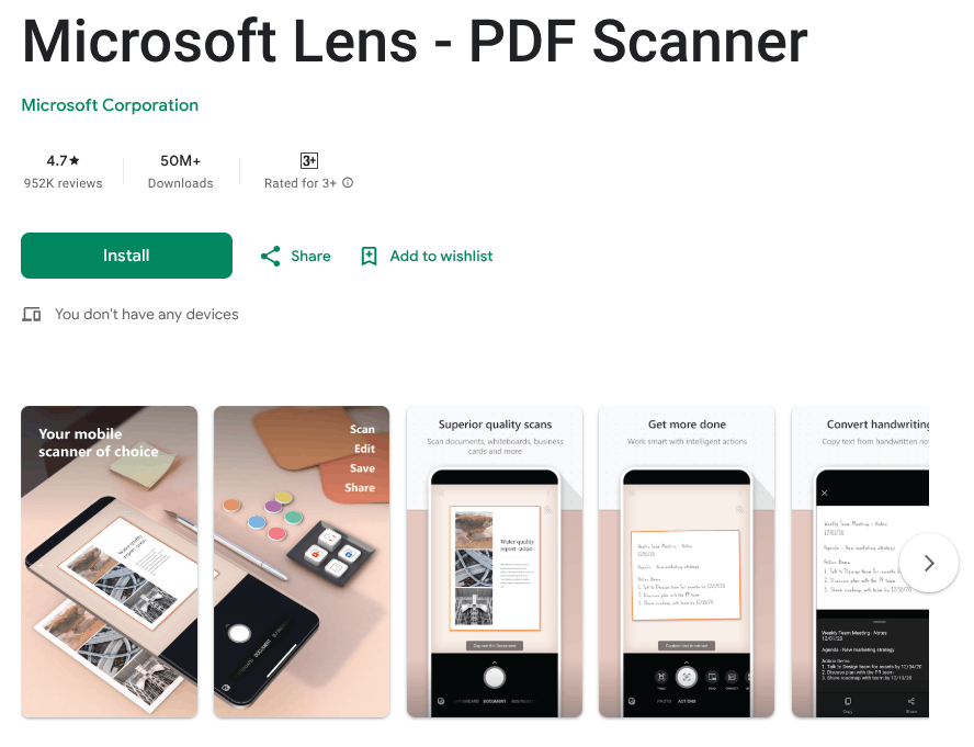 Microsoft Lens App On Google Play