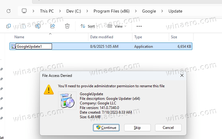 Rename Google Update Executable