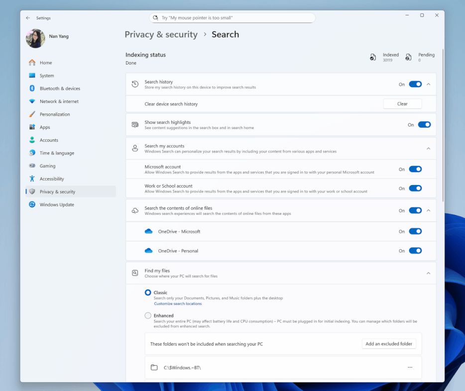 Search Settings New Page