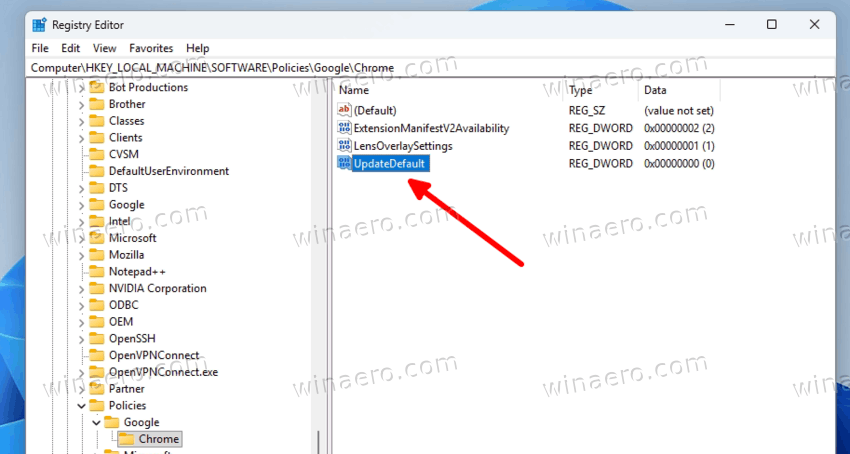 UpdateDefault Dword Value