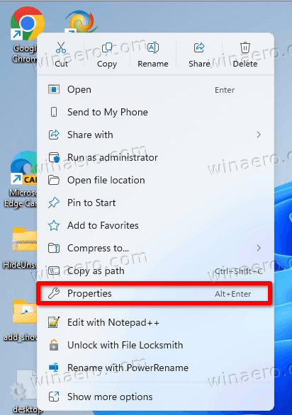 Chrome Shortcut Properties