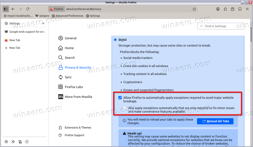 Firefox 142 Enhanced Tracking Protection