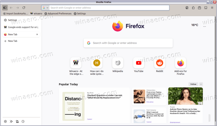 Firefox 142 New Tab page with topics to follow