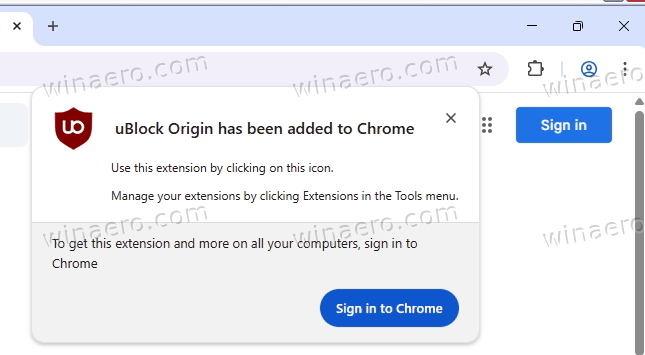UBlock Origin Added To Chrome