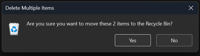 File Explorer Dark Dialogs BP Recycle Confirmation