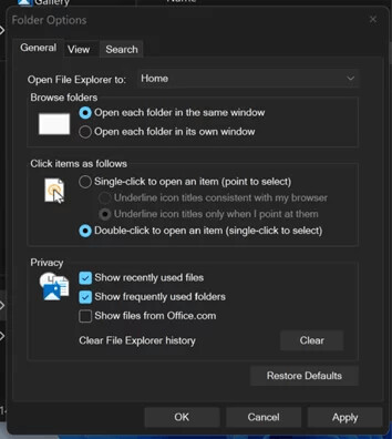 Folder Options Dark Mode