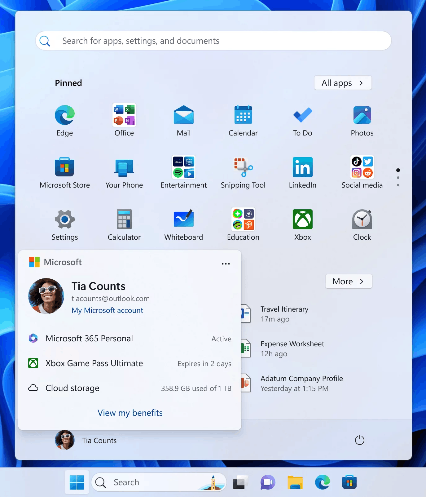 Start Menu Accounts Link