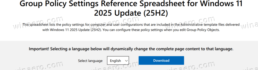 Windows 11 25H2 Group Policy XLSX