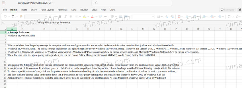 Windows 11 25H2 Policy Xlsx Online