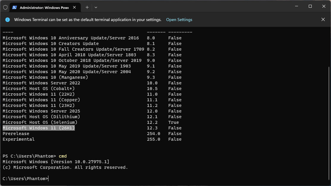 Windows 11 26H1 Traces