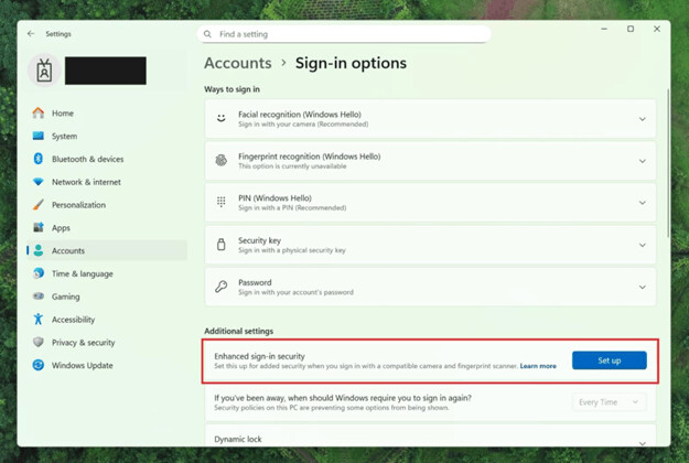 Windows Hello Settings