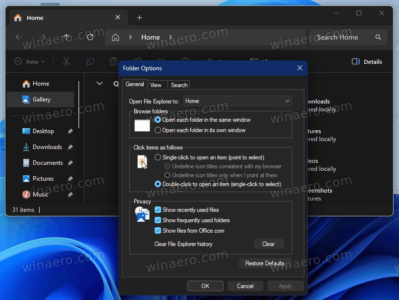 Dark Folder Options