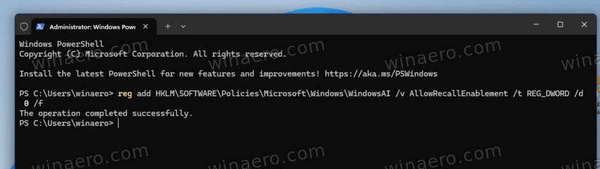 Disable Recall Feature Via Registry