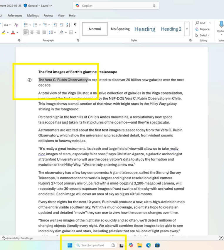 Gleam highlight crop Copy & Search Windows 11