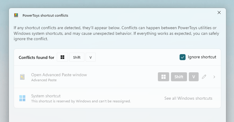 Powertoys Shortcut Conflict