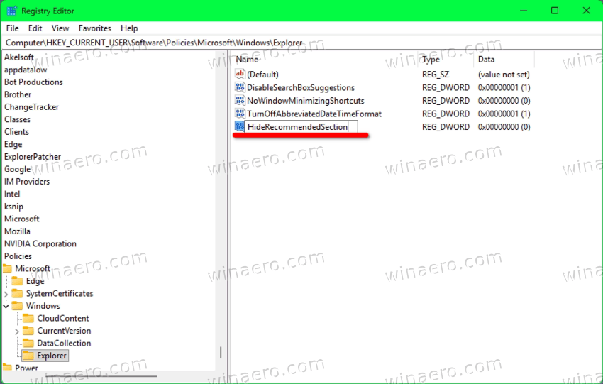HideRecommendedSection
