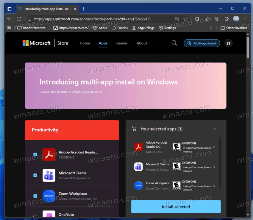 Install Selected Apps From Store At Once