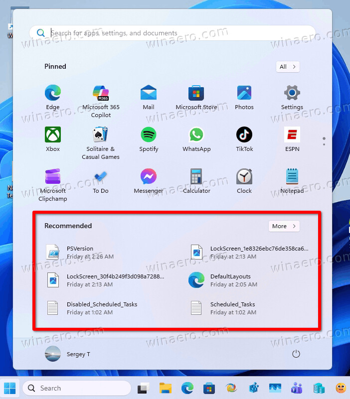 Start Recommended In Windows 11
